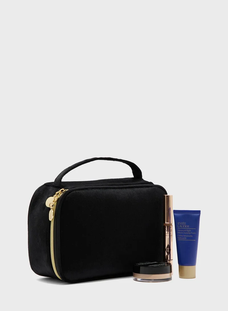 Velvet Top Handle Cosmetic Bag Black