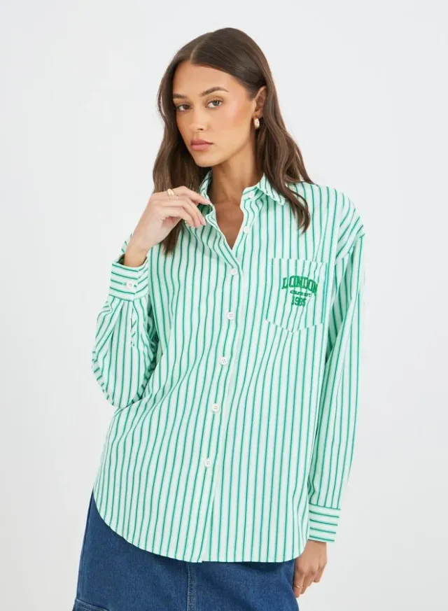 Oversized Striped Spread Collar Shirt – image 3