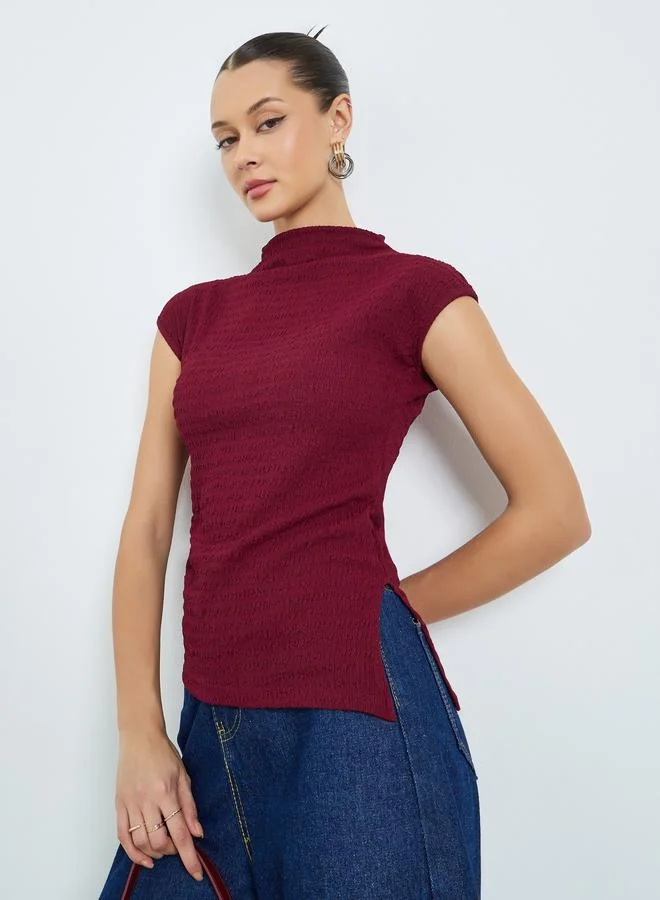 Textured Knit Sleeveless Top Burgundy