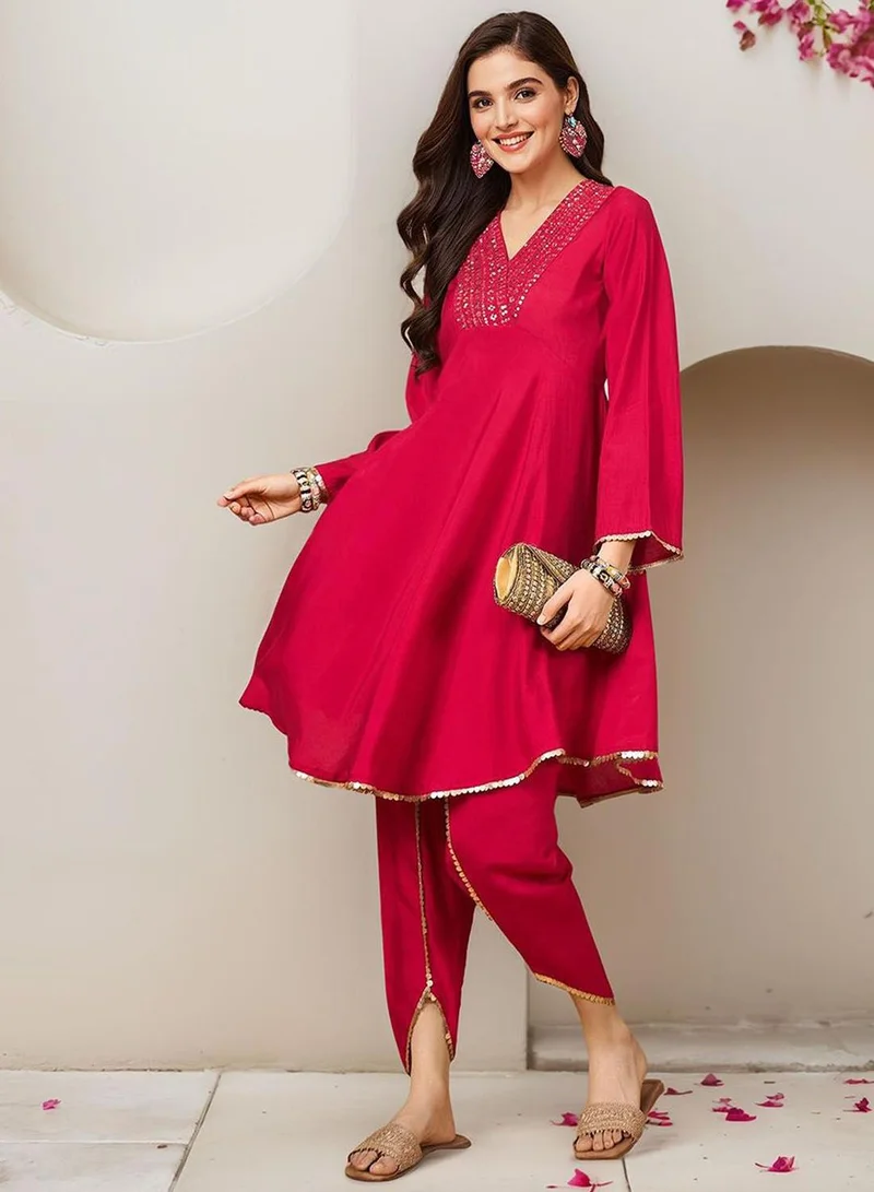 Women's Cotton Self Design Palazzo Kurta Set - Pink