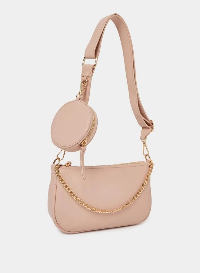 Styli Chain Detail Crossbody Bag Pink