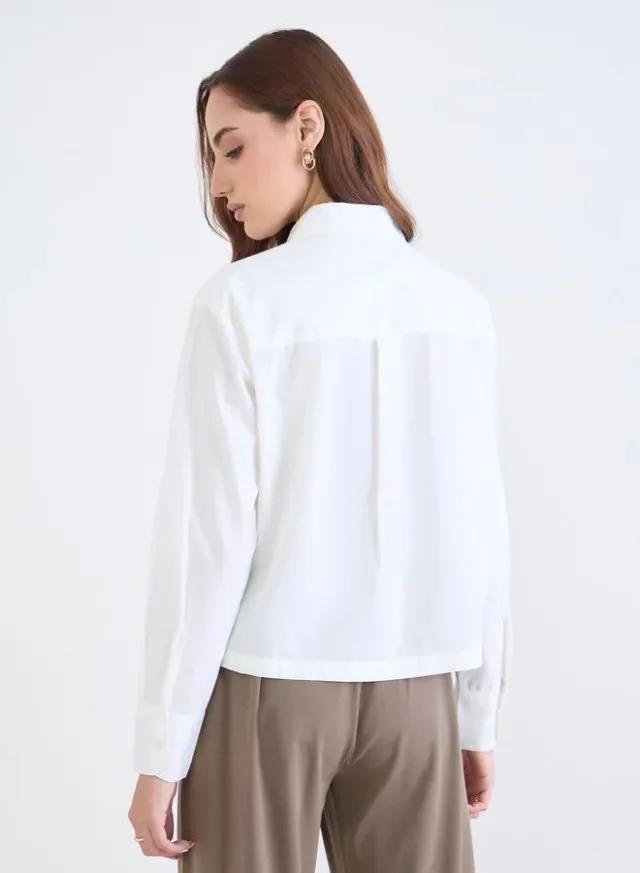 White Cotton Cropped Boxy Shirt with Long Sleeves – image 5