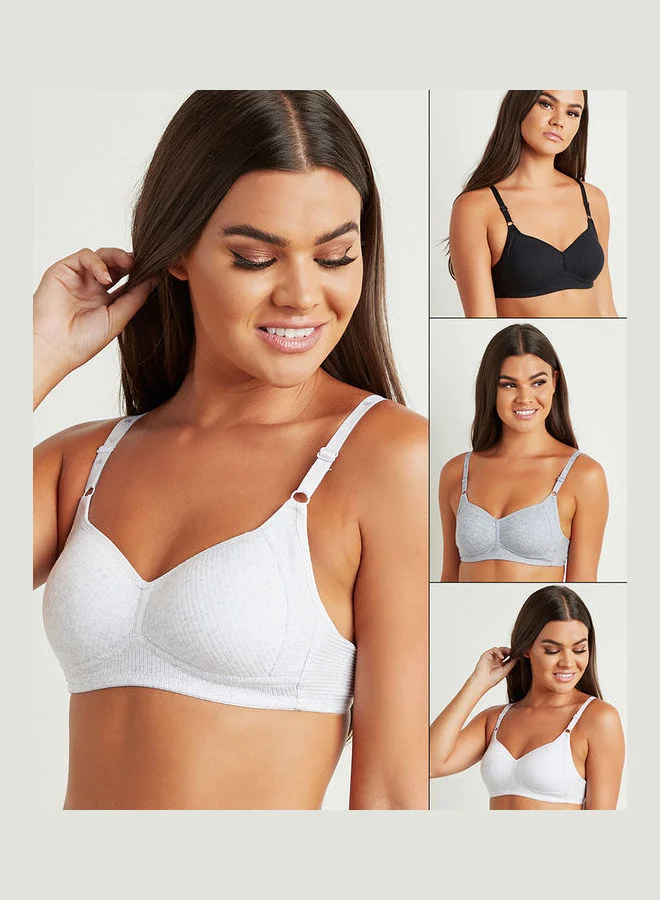 Pack of 3 Ribbed Padded T-Shirt Bras Multicolour