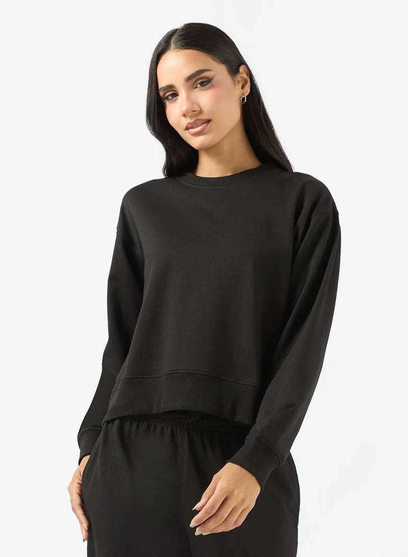 Oversized Cotton Crew Neck Sweatshirt Black
