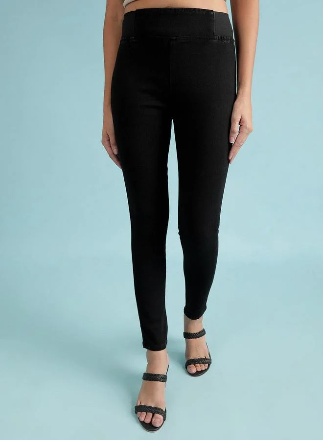 Skinny Fit Solid Jeggings Black