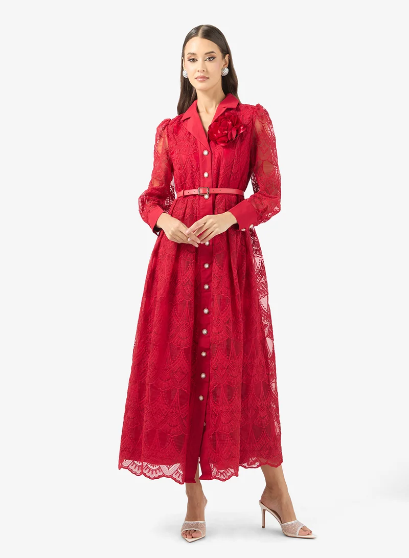 Lace A-line Dress Red