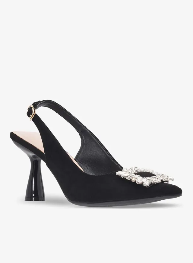 Black High Heel Stiletto Pointed Toe Slingback Pumps – image 2