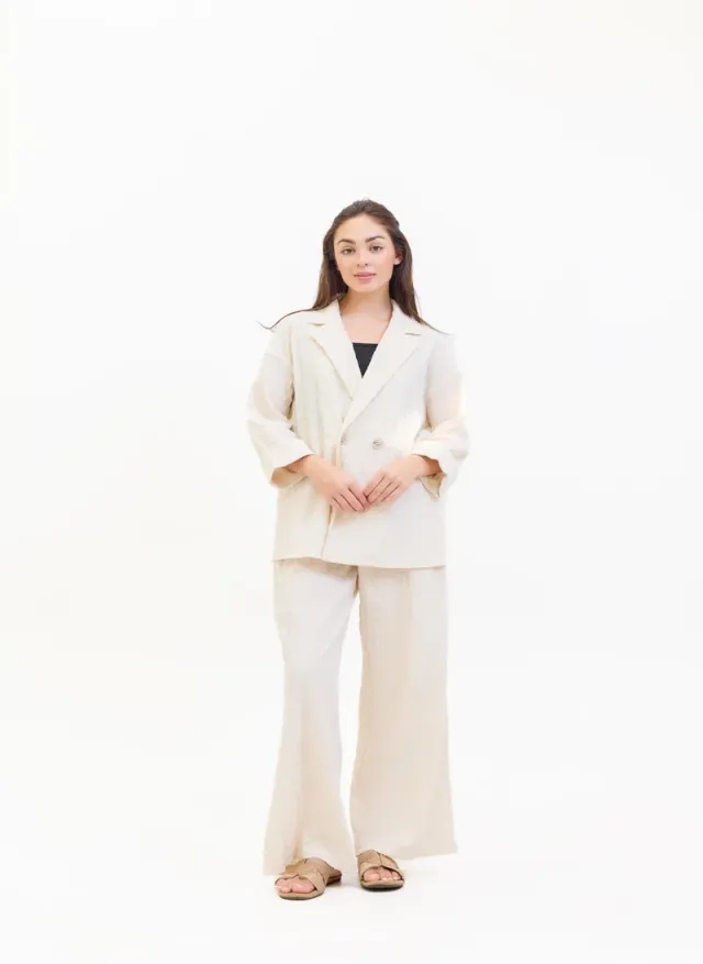 Muslin Cheesecloth Double Breasted Suit White