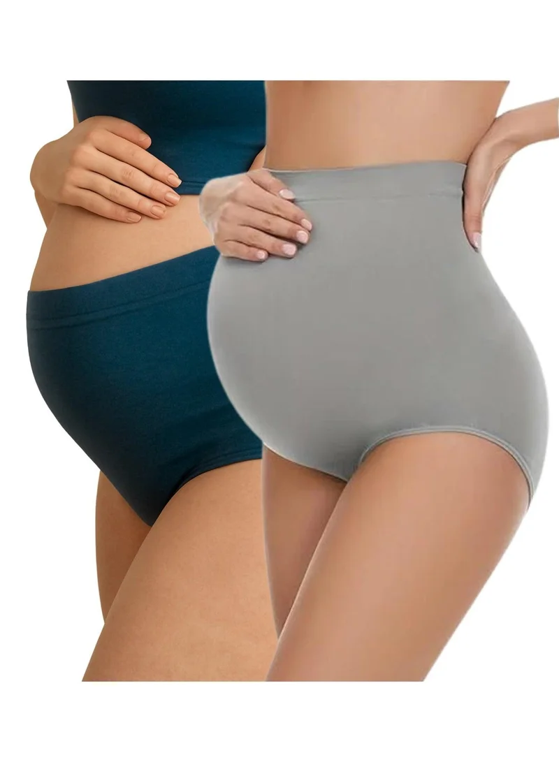 2-Pack High Waist Bamboo Cotton Maternity Panties Gray