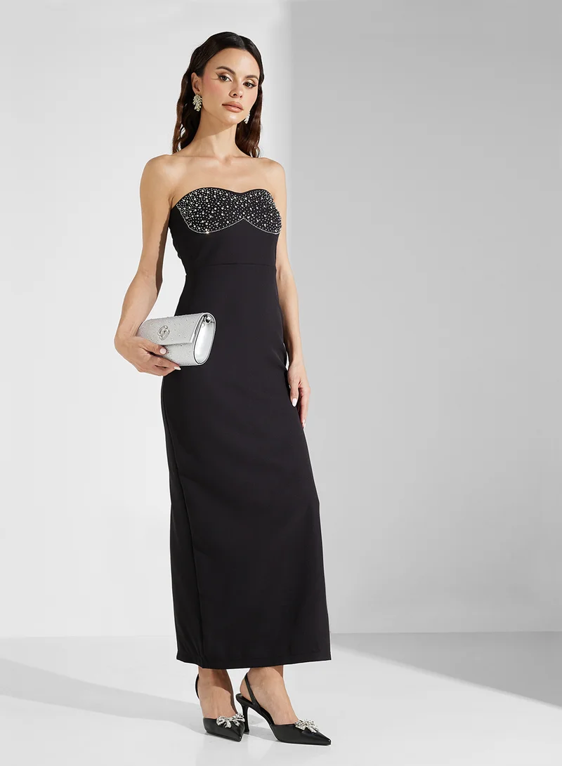 Embellished Strapless Dress Black