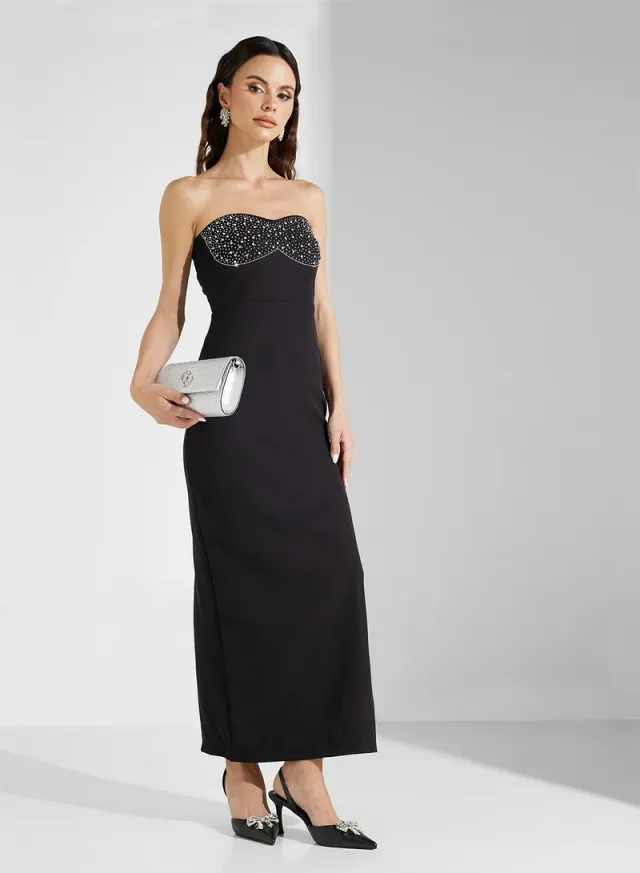 Embellished Strapless Dress Black