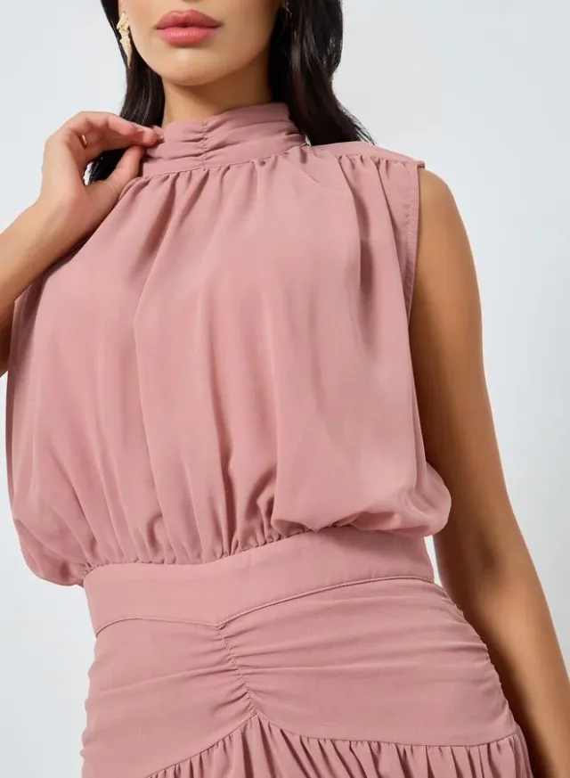 Pleated Waist Sleeveless Maxi Dress - Dusty Rose – image 4