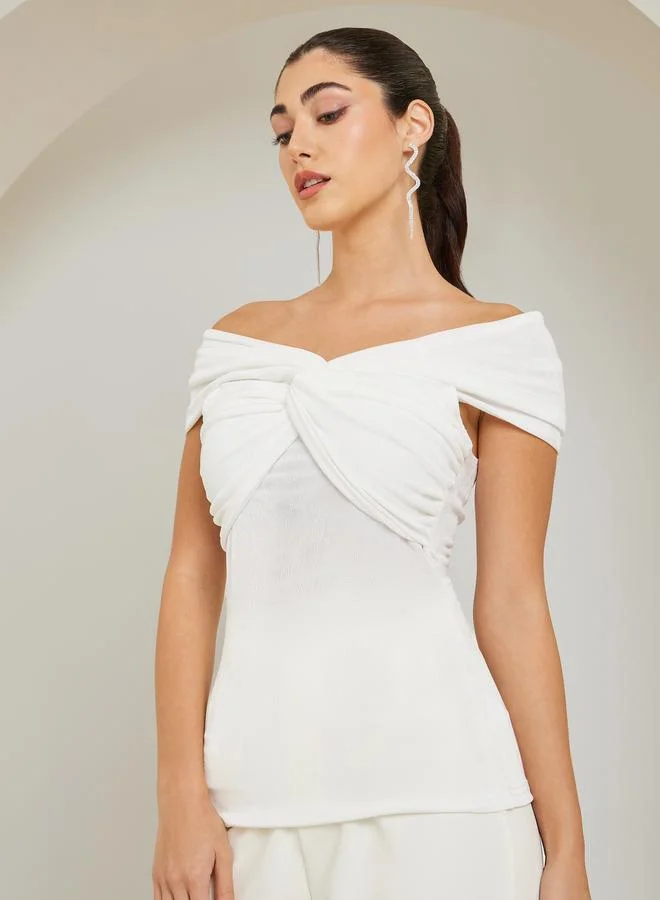 Women's Off-Shoulder Twist Knit Top Ivory