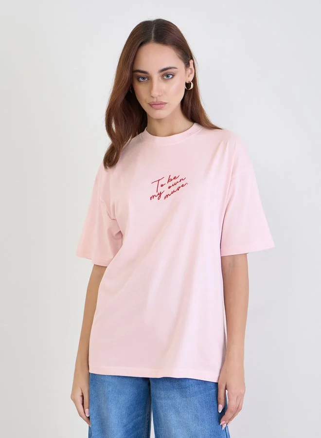 Slogan Print Oversized T-Shirt Pink