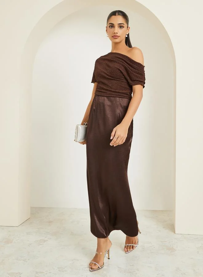 Women's Asymmetric Neck Knit Top Brown