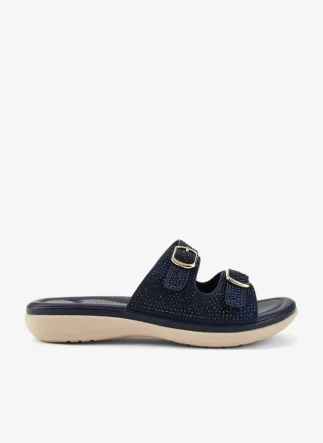 Flora Bella Embellished Buckle Slip-On Sandals Deep Blue