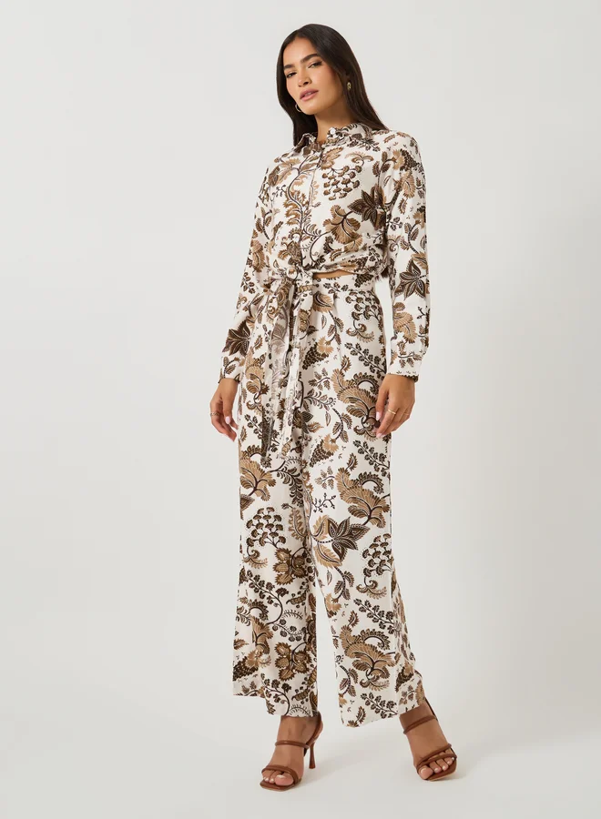 Printed Shirt & Wide Leg Pants Co-ord Set Light Steel Blue