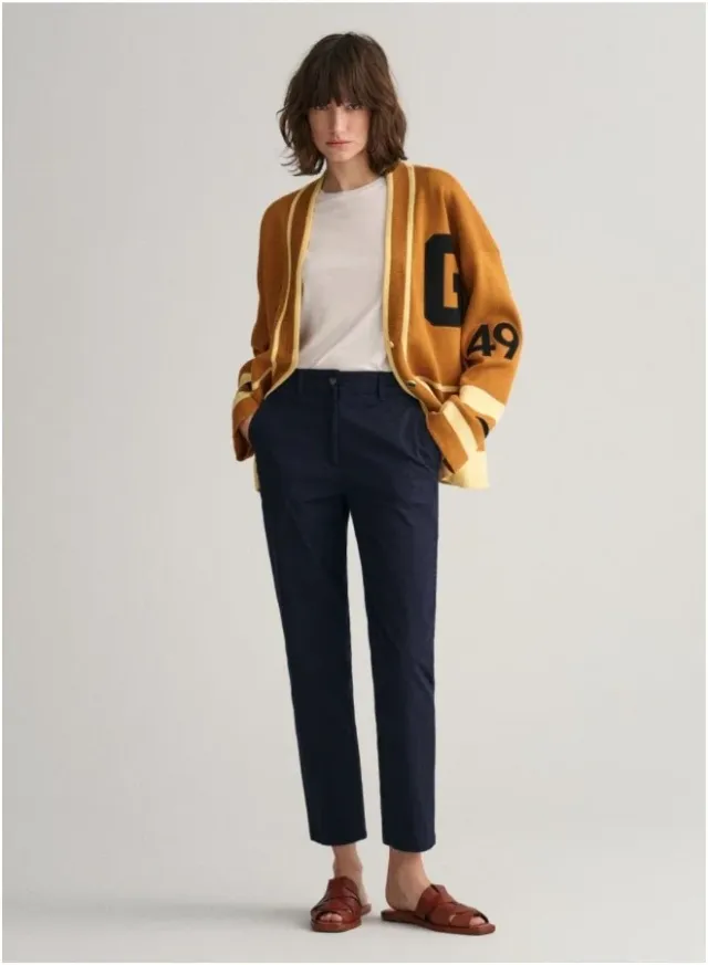 Navy Blue Cotton Cropped Chinos for Women - Mid Rise Straight Fit – image 4