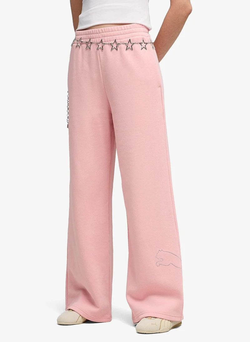 Bedazzled High-Waist Wide Leg Pants Pink
