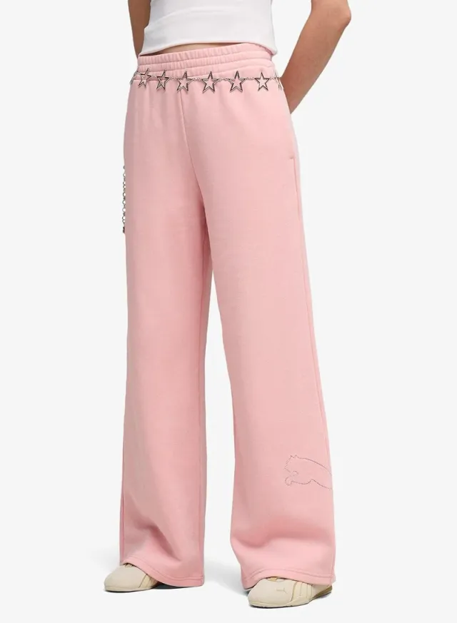 Bedazzled High-Waist Wide Leg Pants Pink