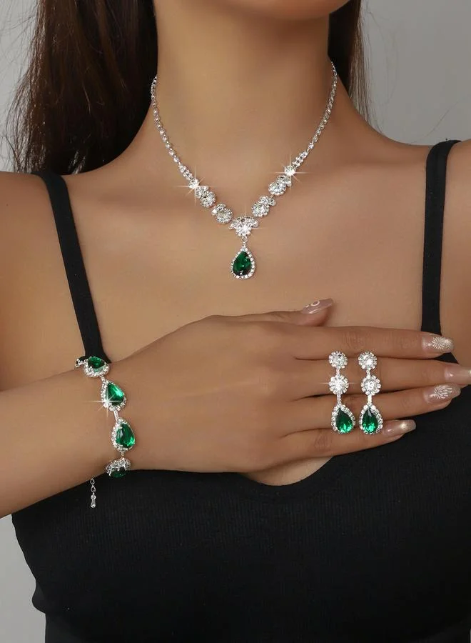 Embellished Rhinestone Necklace, Earrings and Bracelet Set