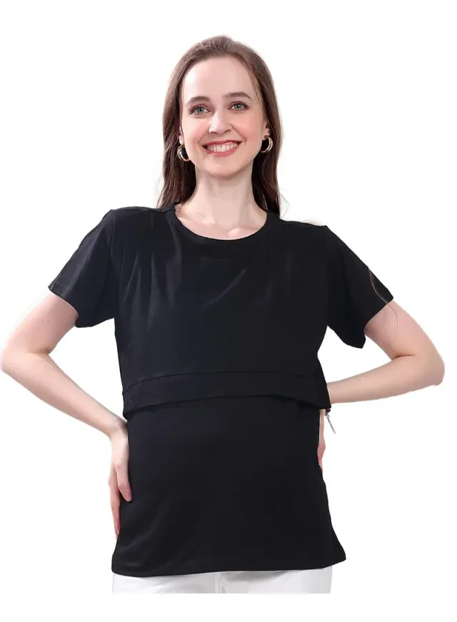 Maternity & Nursing Double-Layered Round Neck T-Shirts, 2-Pack – image 5