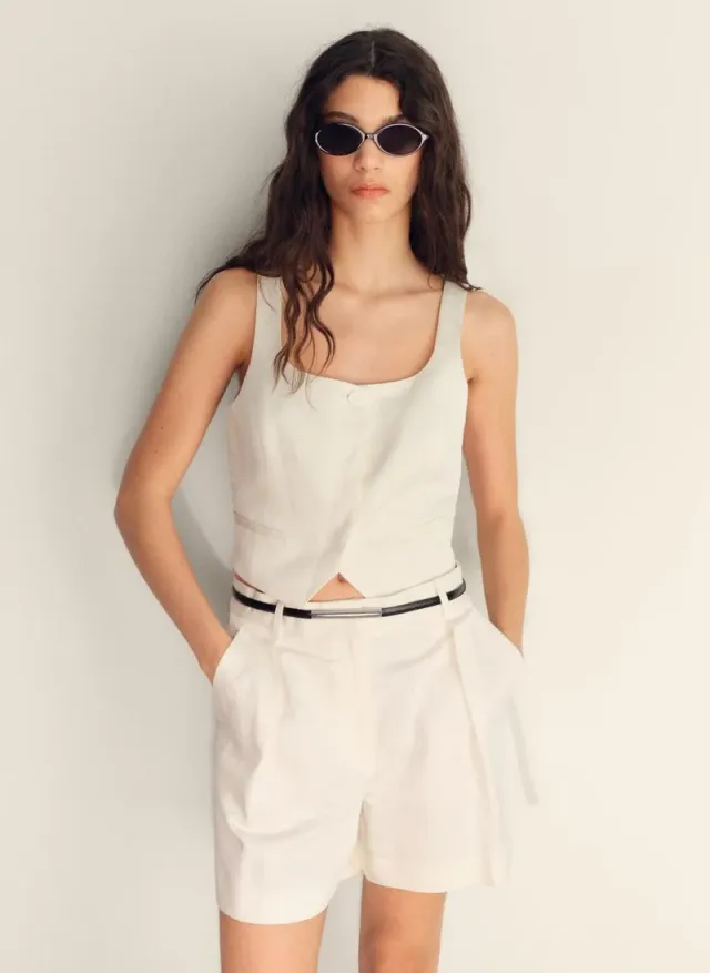 White Viscose Blend High-Rise Bermuda Shorts for Women – image 3