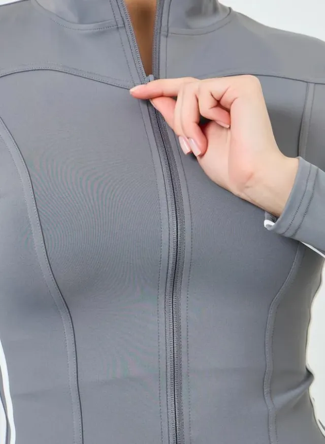 Contrast Stripe Jacket & Leggings Set Grey – image 3