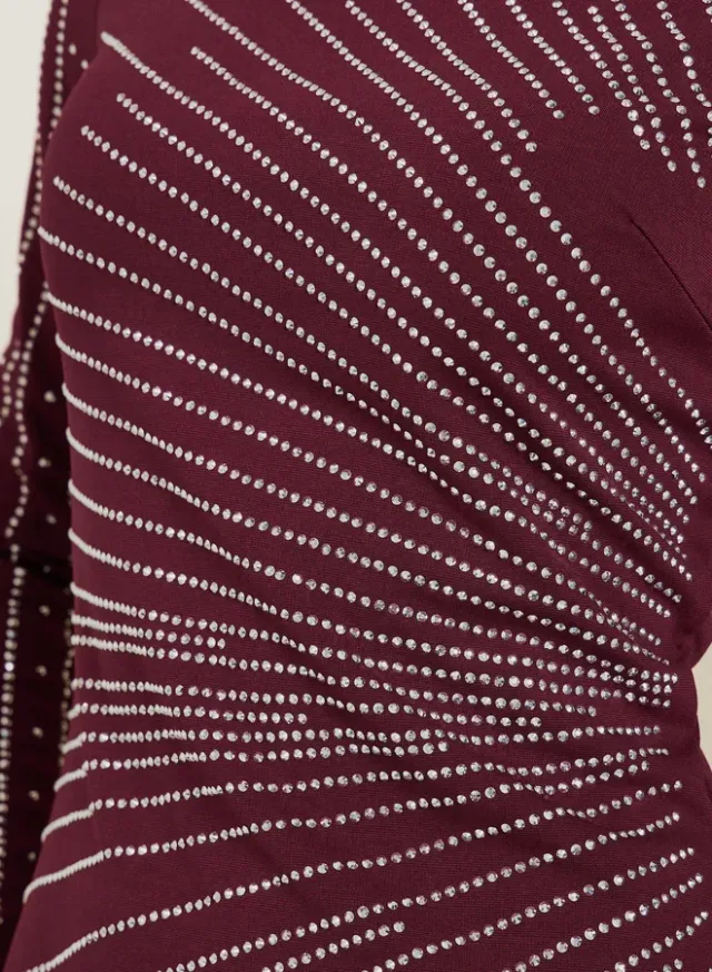 Rhinestone Front Slit Maxi Dress Burgundy – image 4