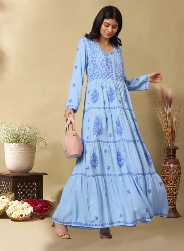 Turquoise Cotton Embroidered Jalabiya for Women - Plus Size – image 6
