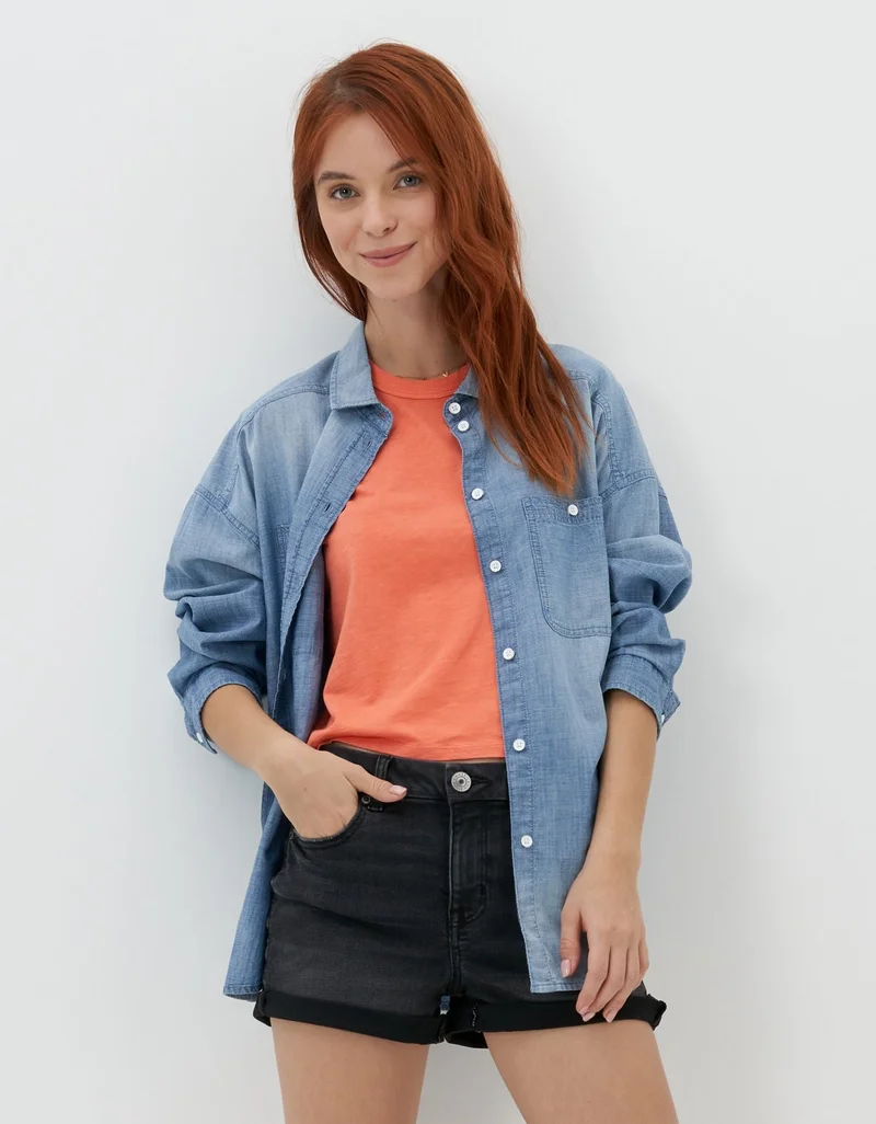 AE Denim Long-Sleeve Button-Up