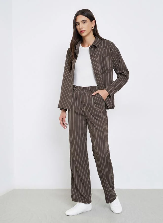 Regular Fit Pinstripe Co-ord Set Brown