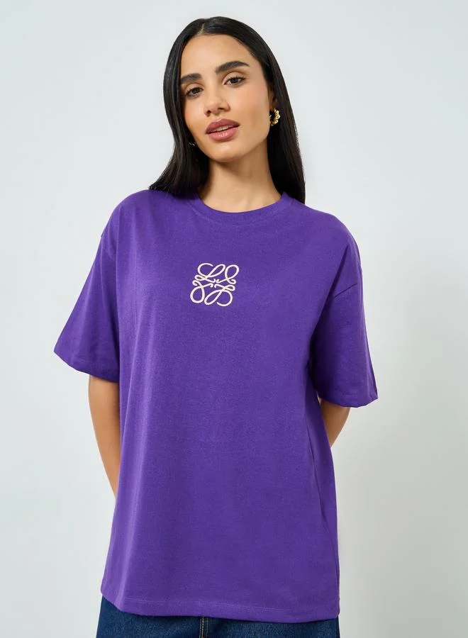 Embroidered Oversized T-Shirt Indigo