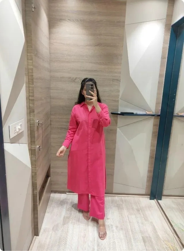Pink Solid Minimalist Co-ord Set for Women (Kurta & Pants) – image 2
