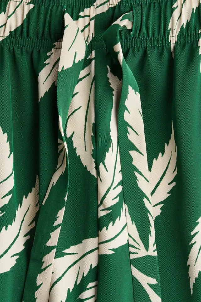 Green Floral Print Wide-Leg High-Rise Drawstring Trousers – image 2