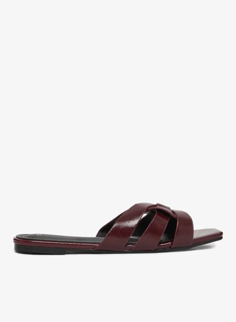 Crisscross Strappy Flat Sandals Burgundy