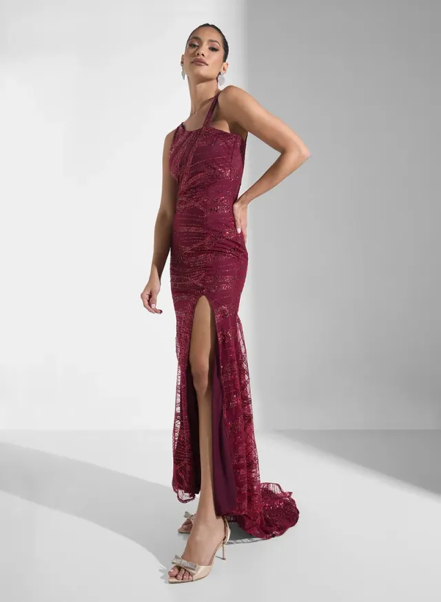Sequin Slit Formal Dress