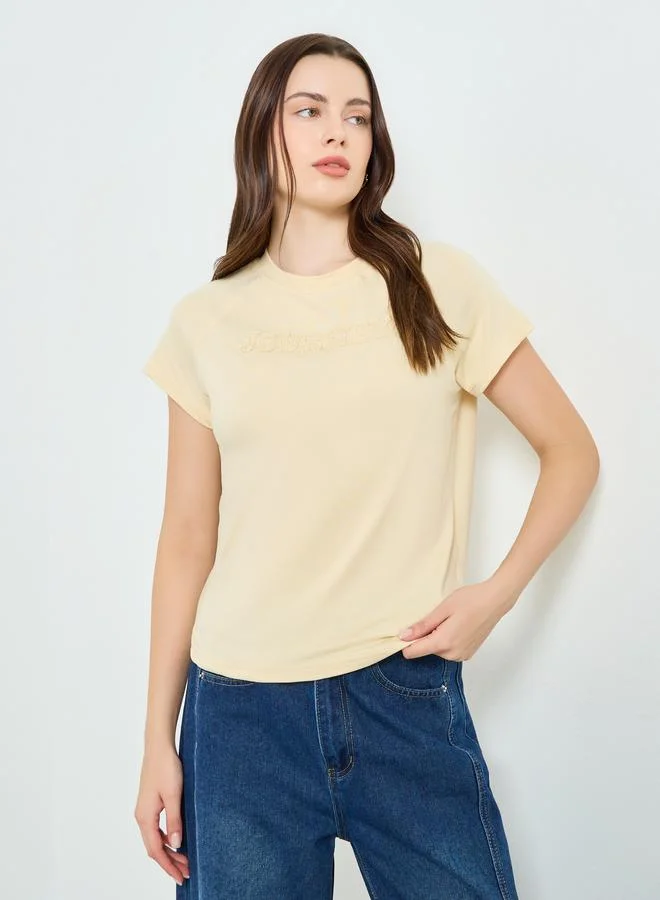 Embroidered Patch Raglan T-Shirt Yellow