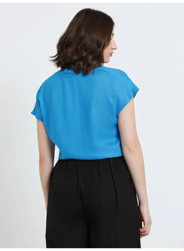 Black Viscose Moss V-Neck Short Sleeve Top for Women – image 5