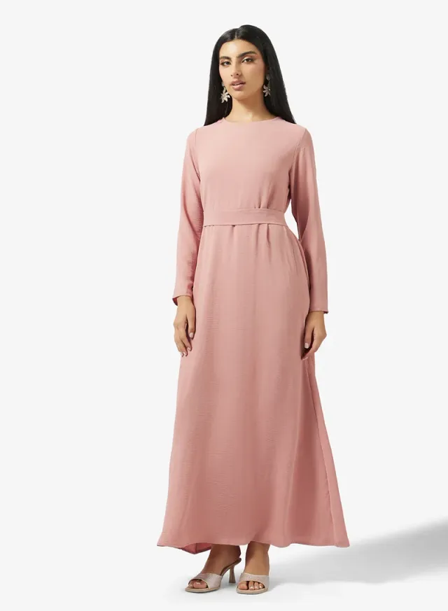 Dusty Rose Maxi Fit & Flare Dress with Cape, Modest Style – image 4
