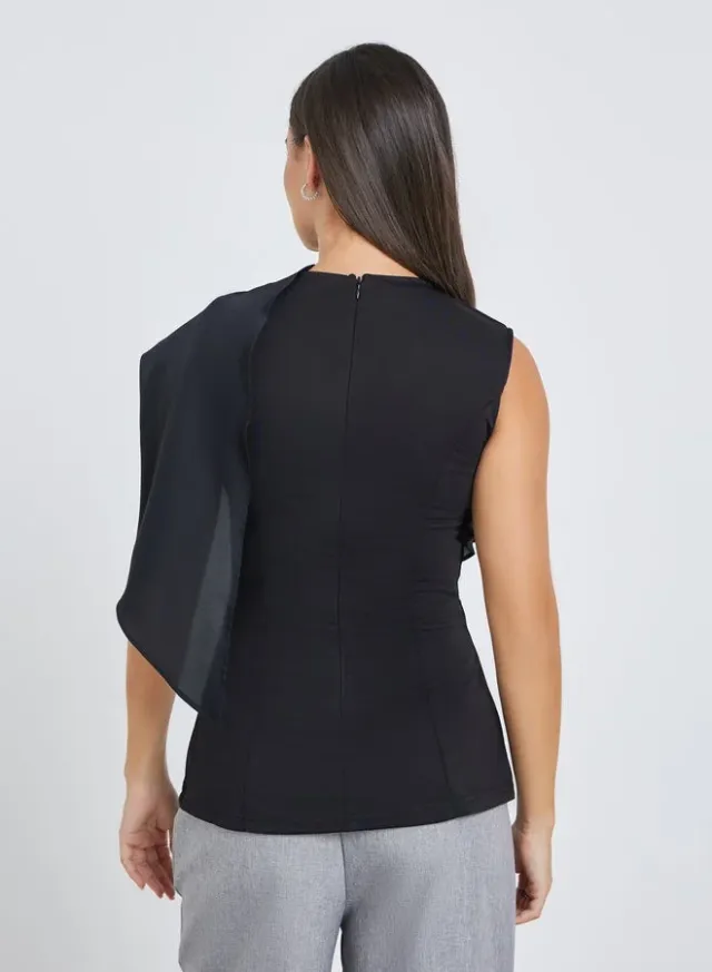 Solid Draped Detail Sleeveless Top - High Neck, Regular Fit – image 5