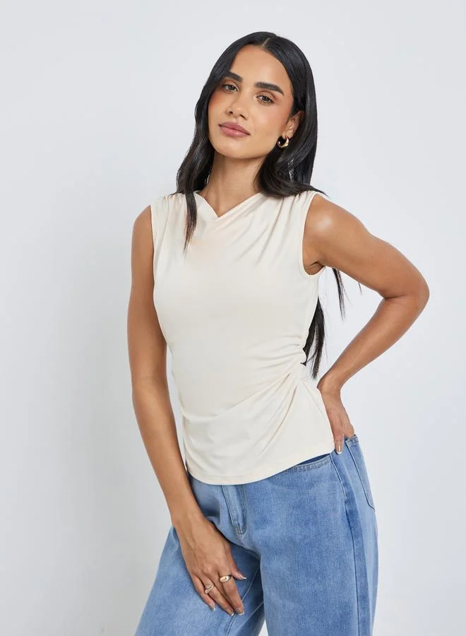 Styli Women Gathered Waist Sleeveless Top Cream