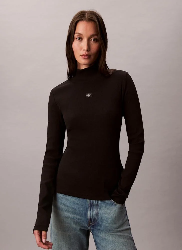Graphic Turtleneck Top Black
