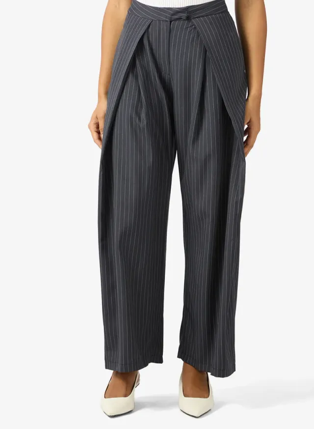 Black Pinstripe Trousers with Front Pleat - Full Length