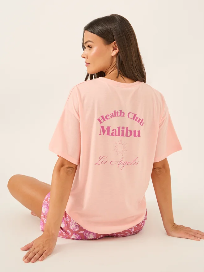 Unwind Slogan Print T-Shirt and Shorts Pyjama Set Pink
