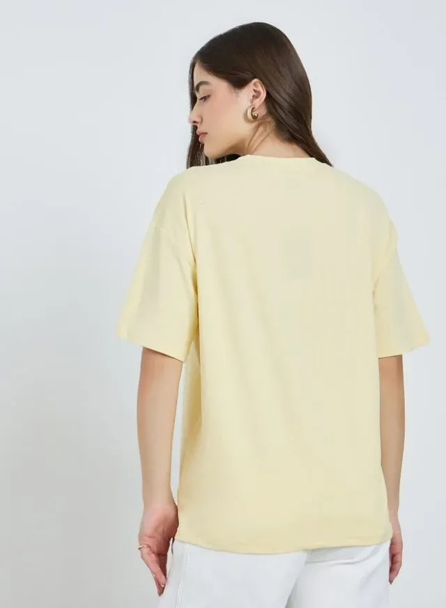 Graphic Print Oversized T-Shirt Yellow – image 4