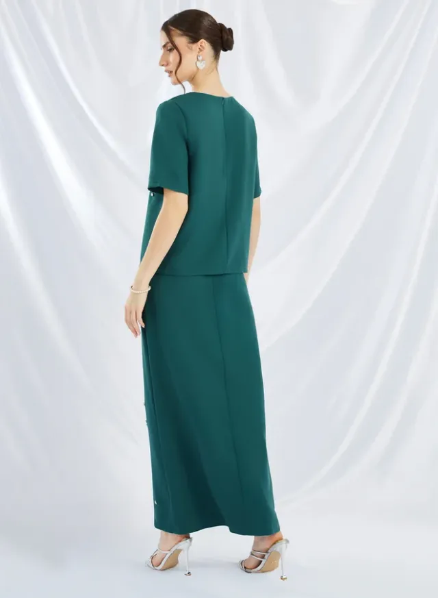 Styli Women's Deep Green Embellished Short Sleeve Top and Skirt Co-Ords – image 5