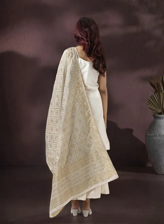 Ishin Women's Beige Rayon Embellished Kurta Palazzo Set – image 3