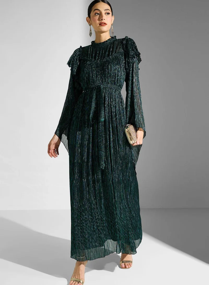 Bow Detail Bell Sleeve Dress Green