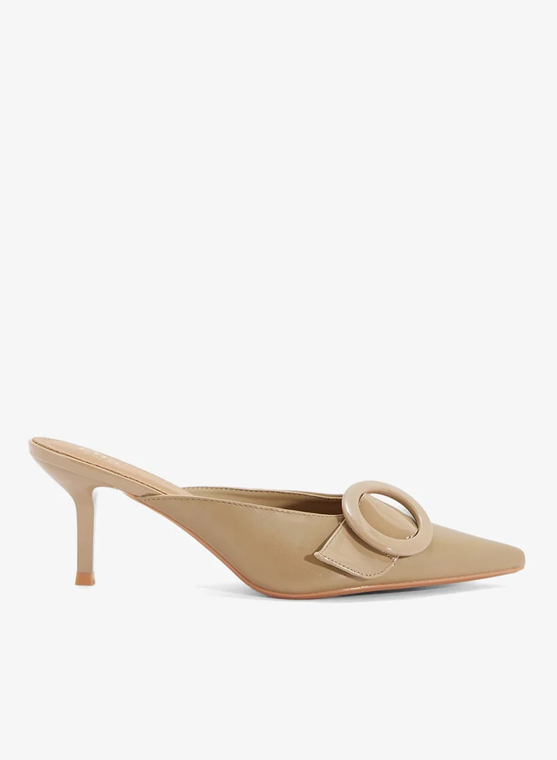 Buckle Heeled Mules Light Beige